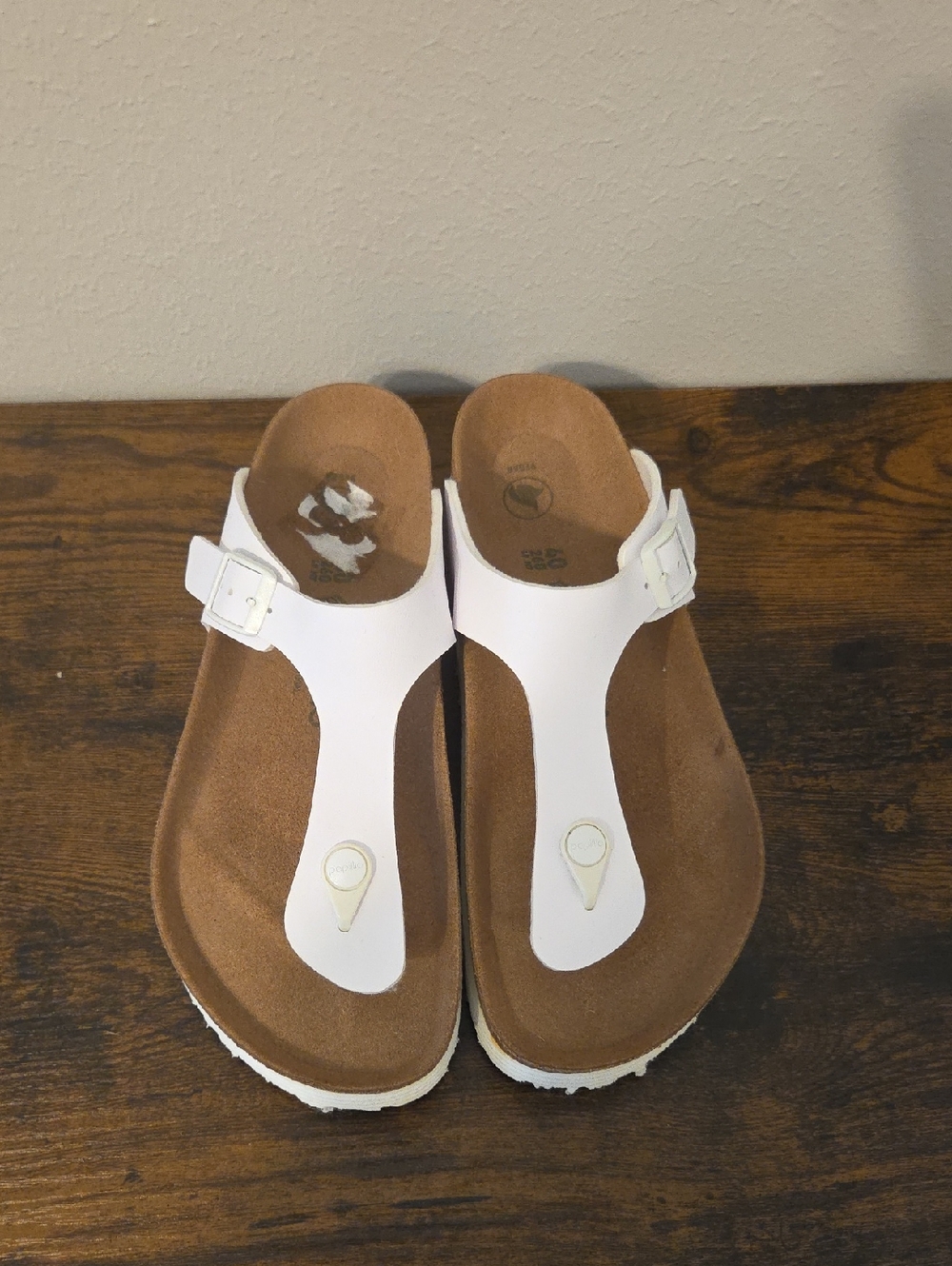 Papillio White T-Strap Suede Footbed Sandals